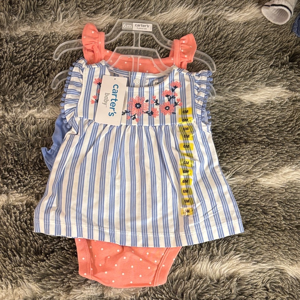 Carter's Blue Striped Dress with Floral Design